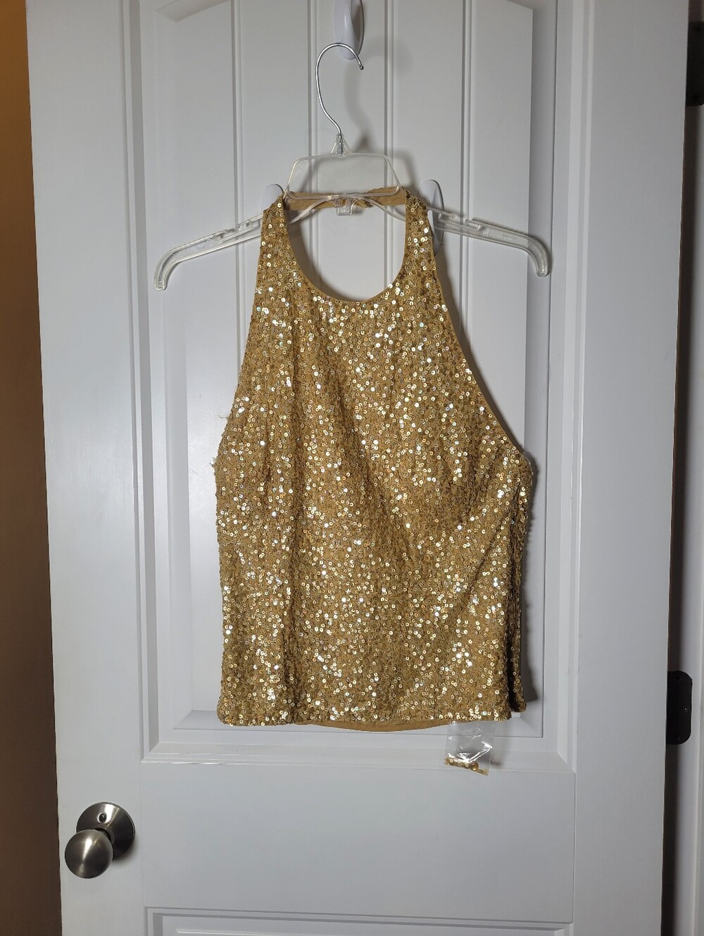 Gold Sequin Halter Tank Top - Sparkling Evening Top by Chetta and Sherry Bloom